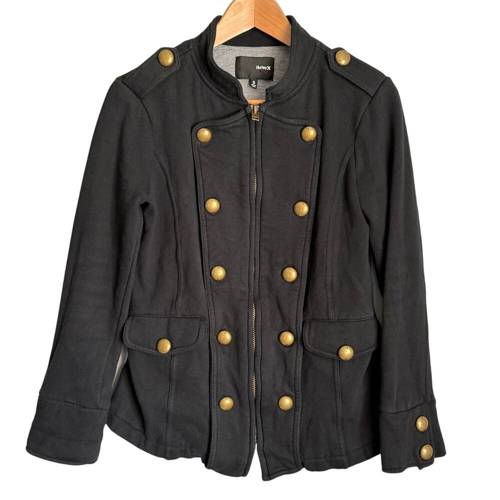 Hurley Women's Small Black Military Peacoat Jacket Brass Button Front